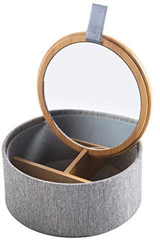 Schmuckkästchen-Organizer, Bambus-Schmuckkästchen, Organizer, Aufbewahrung für Damen, Schmuckkästchen mit Spiegel, Kreuzmuster, Außenstoff, kleines Schmucktablett, Schmuckkästchen (Farbe: einfarbig)