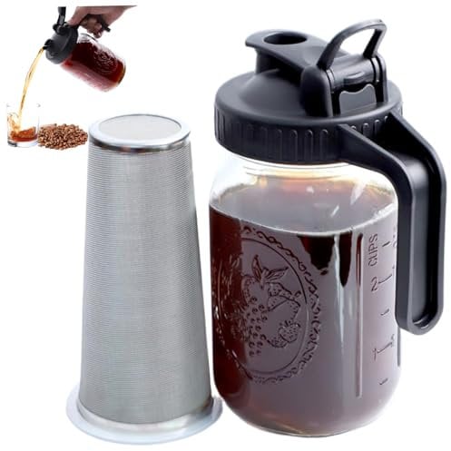 KDAMGOQE Cold Brew Pitcher Cold Brew Kit, 32 Unzen breites Mundglas Kaltbraukrug mit Filter, Eiskaffee mit Griffdeckel für Eistekaffee, Limonade, Eistee, Getränke