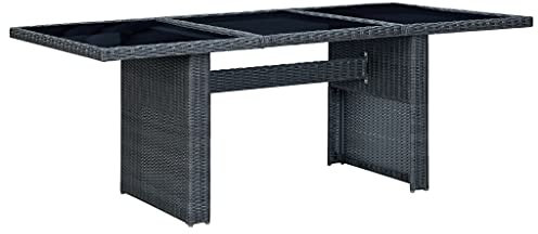 SDWEHO7 Gartentisch mit Glasplatte, PE Rattan Terrassentisch Balkontisch Wetterfest Garten Balkon Esstisch, Hitze- und Wetterbeständig, Dunkelgrau 200 x 100 x 74 cm