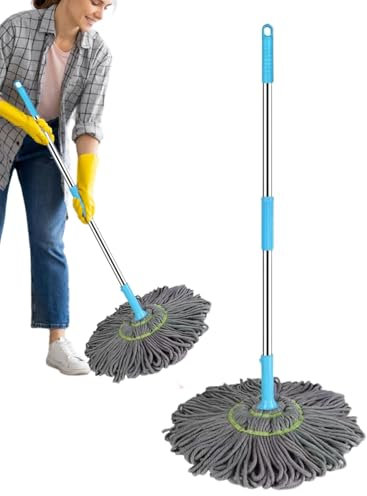 Mimoqk Fine Fibre Floor Cleaning Mop for Hard Floor Cleaning | 2 in 1 Rotary Cleaning Mop - Dehydrated Mop with 360 Degree Automatic Rotation