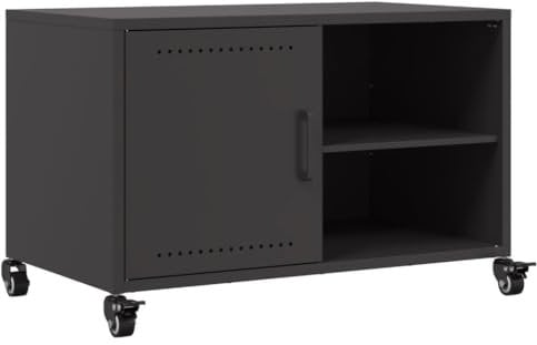 vidaXL Meuble TV, Armoire de Télévision avec Étagères, Support Télé avec Rangement Salon Salle de Séjour, Noir 68x39x43,5 cm Acier