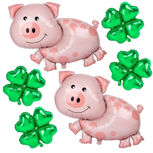 MEJOSER XXL Luftballons Glücksschwein Kleeblatt Glücksbringer 2026 Ballons Silvester Neujahr Deko Weihnachten Einzugsgeschenke Wohnung Haus Prüfung Bestanden Party Deko Geschenk (Schwein+Kleeblatt)