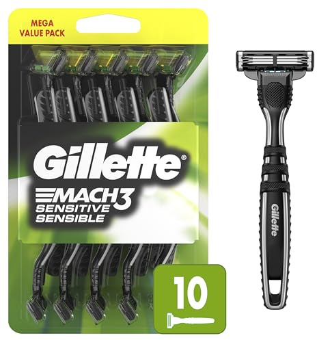Gillette Mach3 Sensitive Rasierer für Männer, Einwegrasierer für Herren, schwenkbarer Kopf für eine gründliche und komfortable Rasur, 10 Stück