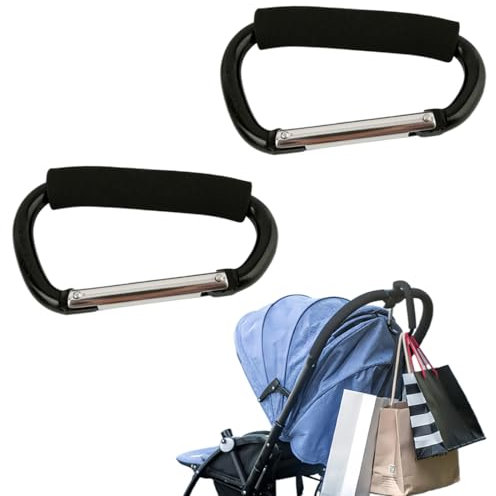 2 x Large Black Snap Hook Metal Camping Buckles for Shopping Bags, Storage Bags, Umbrellas, Handbags in Place,die für Kinderwagen verwendet werden können
