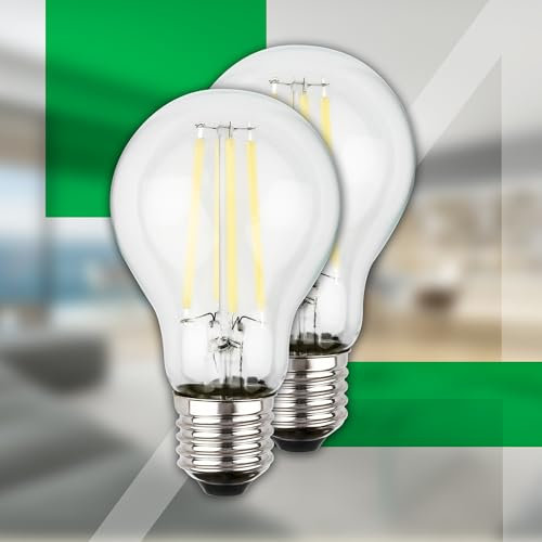 BRILONER - EEK A 2er Set Filament LED Lampe E27 A60, warmweißes Licht, 4W, 806lm, LED Glühbirne, Leuchtmittel, Birne, Glühlampen, Bulb, 60x106 mm