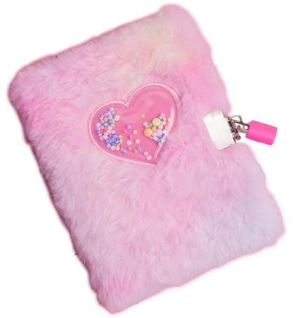 Süßes Plüsch-Tagebuch, geheimes Tagebuch für Mädchen | Herz-Tagebuch-Notizbuch mit Schloss - Plüsch-Herz-Tagebuch für Kinder, geheimes Schreibtagebuch für Kinder, Mädchen im Alter von 6–12 Jahren