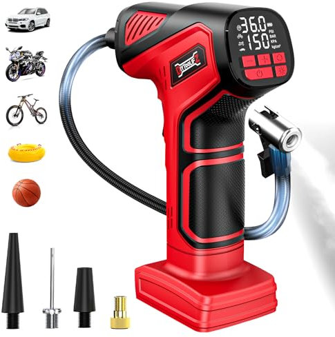DIYtoolifz 150PSI Tire Inflator Portable Air Compressor: Cordless Air Pump Compatible with Milwaukee 18V Battery - Car Tire Pump with LCD Display & LED Light for Auto, Motorcycles(Bare Tool)
