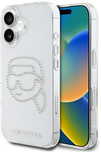 CG MOBILE Karl Lagerfeld IML Rhinestones Karl Head Hülle für iPhone 16 (Transparent)