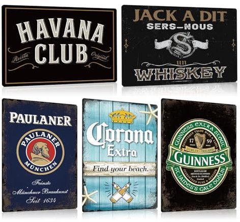 5ER SET Retro Blechschilder Metallschilder Bier-schilder für Bar Pub Club Theken Partykeller Wand Dekoration Werbeschild Geschenk 20x30cm (SET D)