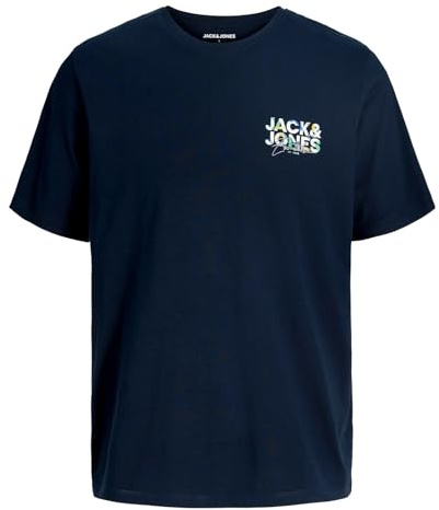 JACK & JONES Herren Shirt Kurzarmshirt Rundhalsshirt T-Shirt Crew Neck JJGEPLAS, Farbe:Dunkelblau, Artikel:-Sky Captain small Print, Größe:M