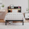 HAHRIR 3ft Single Bed Frames with Storage Headboard and Charging Station/LED Lights,90 x 190 cm Heavy Duty Metal Single Size Bed Frame, Strong Steel Slats Support,Black
