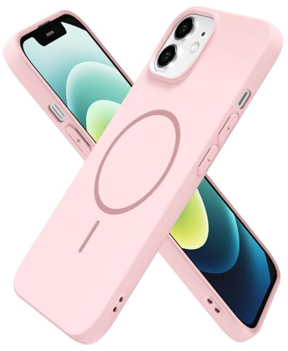 oakxco for iPhone 12/12 Pro Case Silicone Mag Safe, Magnetic Slim Thin Phone Case Compatible with Magsafe Wireless Charging, Cute Girly Aesthetic Soft Rubber Gel Safecase for Women Girls, Light Pink