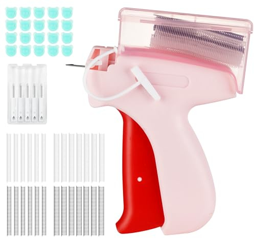 1Plusselect Stichpistole Kleidung, Etikettierpistole Kleidung Tacker Rosa | Stitch Gun Schnelles Fixiergerät für Kleidung Nähpistole Kleidung, Etikettierpistole Mit 5 Nadeln 3000 Plastiknadel Knöpfe
