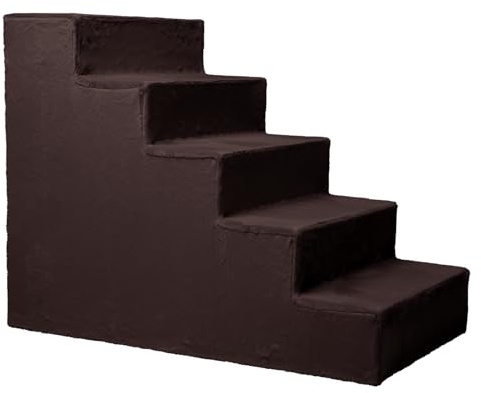 Mg Design Hundetreppe 5 Stufen in Braun – Stabiler Holzrahmen, gelenkschonend, leicht & mobil, für Sofa & Bett, für Hunde & Katzen