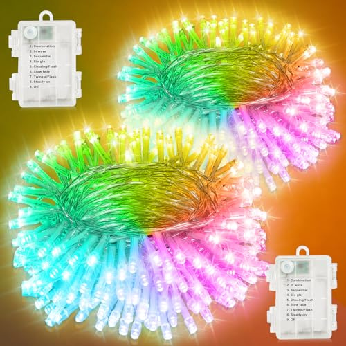 Electight Bunt Lichterkette Batterie Outdoor, 2x10M 200 LED, mit Timer | Lichterkette Batterie mit 8 Modi, Wasserdicht für Außen Innen Garten, Balkon, Baum, Weihnachten, Halloween, Party Dekoration