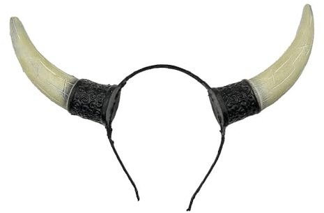 FakeFace Stierhörner Hörner Stier Stirnband Haarreif Schwarz Teufelshörner Ochse Kuh Hörner Halloween Horn Kopfschmuck Haarband Teufel Dämon Schafhörner Party Dress Up Fasching Gothic Cosplay
