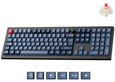 Keychron V6 Max kabellose mechanische Tastatur, programmierbar mit QMK/Launcher, 100% ISO-DE-Layout, 4000-mAh-Akku, QWERTZ-Gaming-Tastatur für Mac/Windows/Linux – Gateron Jupiter Red Schalter