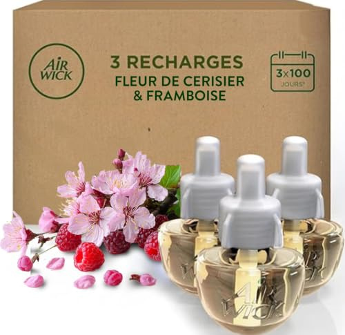 Air Wick Ricarica per Diffusore Elettrico di Oli Essenziali, 3 Ricariche, Fragranza Fiori di Ciliegio e Lamponi, 3x19ml