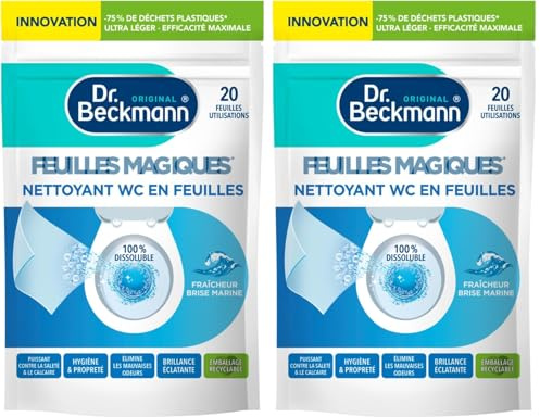 Dr. Beckmann - Nettoyant WC En Feuilles Magiques - Produit Toilette Puissant Contre La Saleté et Le Calcaire - Désodorisant WC Qui Élimine les Mauvaises Odeurs - Fraicheur Brise Marine x 20 Feuilles