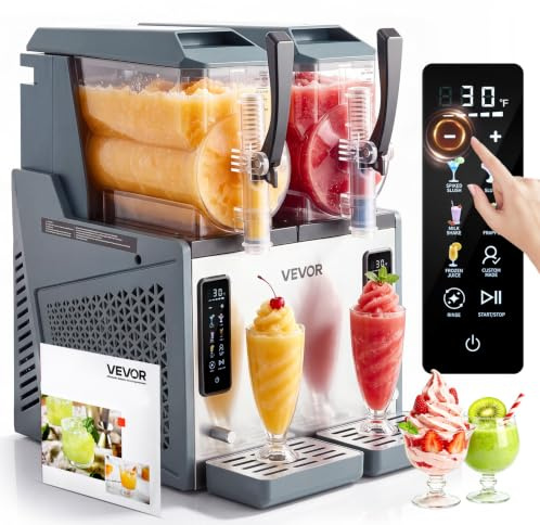 VEVOR Machine à Granité 2x4 L, Machine à Boissons Glacées Autonettoyante, pour Granitas Margarita Milk-shake Restaurant Café Bar Maison, Distributeur de Boissons Frappées avec 5 Programmes Prédéfinis