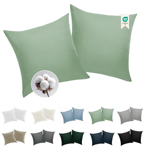 BEDELITE Kissenbezug 80x80 Baumwolle 2er Set, Salbeigrün