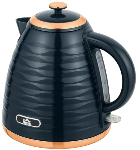 HOMCOM Electric Kettle 1.7L Fast Boil 3kW Cordless Water Kettle Dark Blue | Removable Washable Anti-scale Filter, UK Otter Thermostat, Auto Shut-off, 360° Swivel, BPA Free, Water Ripple Texture