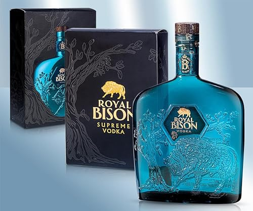 Royal Bison Supreme Vodka, Blau, 40% vol., 700ml, Premium Spirituose mit Reliefglasflasche