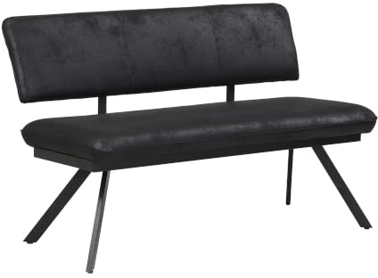 B&D home Sitzbank Juna, Esszimmerbank 140cm gepolstert mit Rückenlehne Metallgestell für Esszimmer, Flur, Garderobe, Industrial modern Design, Wildleder Optik schwarz