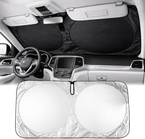 Enerfero Sonnenschutz Auto Frontscheibe 142×67cm,Auto Sonnenschutz Frontscheibe Innen,Frontscheibenabdeckung,Sonnenblende Vorne,Windschutzscheibefür SommerSelbsthaftendUV HitzeschutzPlaneFaltbar