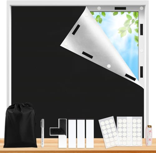 Blackout Blinds Stick On, 200x148cm Portable Blackout Blind Cut to Any Size & Shape, No Drill Blinds for Windows, Temporary Blackout Blind for Bedroom, Loft, RV Travel, Black
