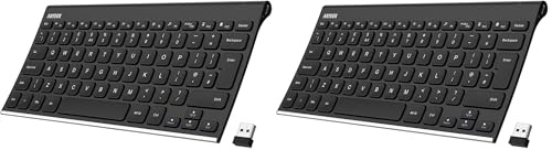 Arteck 2.4G Wireless Keyboard Stainless Steel Ultra Slim Full Size Keyboard for Computer/Desktop/PC/Laptop/Surface/Smart TV and Windows 10/8 / 7 Built in Rechargeable 6-Month Battery (Pack of 2)