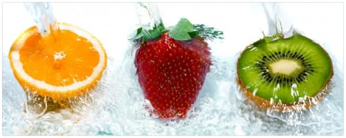 Wallario Küchenrückwand selbstklebend 115 x 50 cm, Motiv: Frische Früchte übergossen mit Wasser | Spritzschutz abwischbar & pflegeleicht