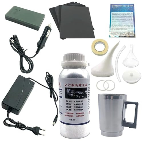 TSX TOOL Kit Restauración Faros Coche Polímero Líquido 800ml con Lijas Cinta Vaporizador y Accesorios Completo