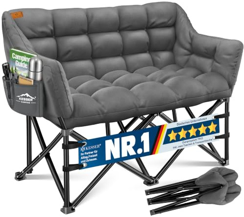 KESSER® Campingsofa faltbar, Campingcouch breit, gepolstert mit Seitentaschen & Tasche, Faltsofa Duo, Campingstuhl Indoor & Outdoor, Camping, Festival, Angeln & Garten