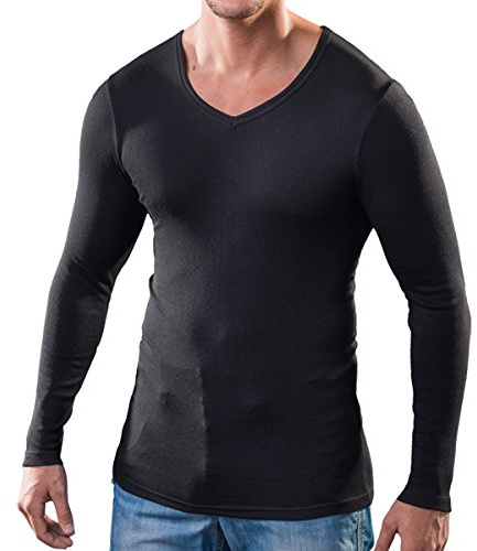 HERMKO 164680 Herren Langarm Shirt mit V-Ausschnitt aus Baumwolle/Modal