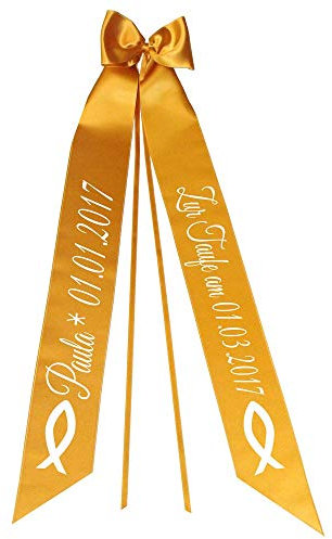 Elefantasie Taufschleife mit Taufdatum Namen und Geburtsdatum Personalisiert Schleife für Taufkleid Taufanzug Motiv Fisch gold