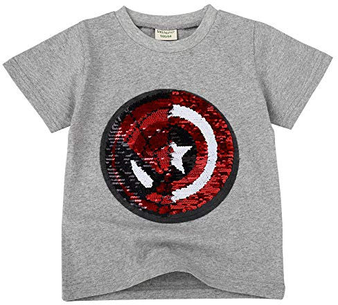 I pass Superhelden-T-Shirt für Jungen und Mädchen, wendbar, Pailletten, Magisches T-Shirt, Baumwolle, 3 – 8 Jahre (110 – 150 cm), C, 6-7 Jahre