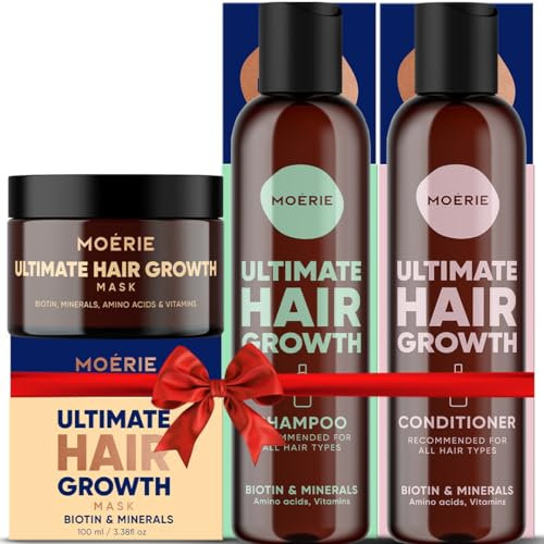 MOERIE Shampoo Set 3-teilig - Haarwachstum Shampoo, Conditioner & Haarmaske gegen Haarausfall - natürlich Haarwachstum beschleunigen - Veganes Haarwuchsmittel Frauen & Männer - Mineralien & Coffein