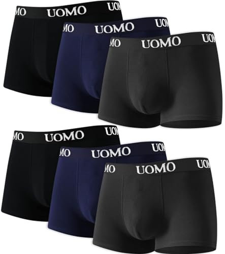 Confezione da 6 Pezzi, Boxer Uomo, Slip Comfortevole, Mutande in Cotone Elasticizzato, Intimo Maschile Multicolore, 2 Neri, 2 Blu, 2 Grigi, XXXX-Large