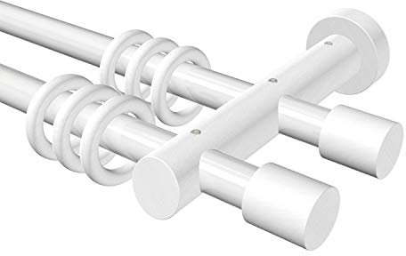 Flairdeco Gardinenstange 20 mm Ø, 2-läufig, Typ Kappe, Metall/Holz, Weiß, 200 cm