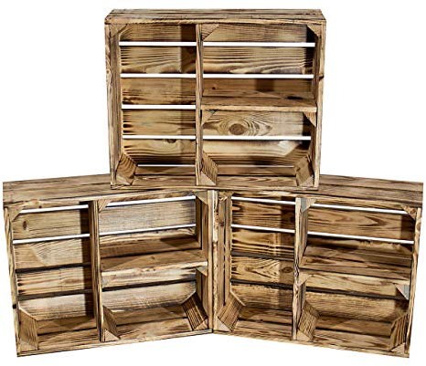 Moooble Holzkisten geflammt | 3 Fächer für unterschiedlich große Dinge| NEU | 50x40x15 cm | von Bücherregal zu Deko bis Küchenschrank (3)