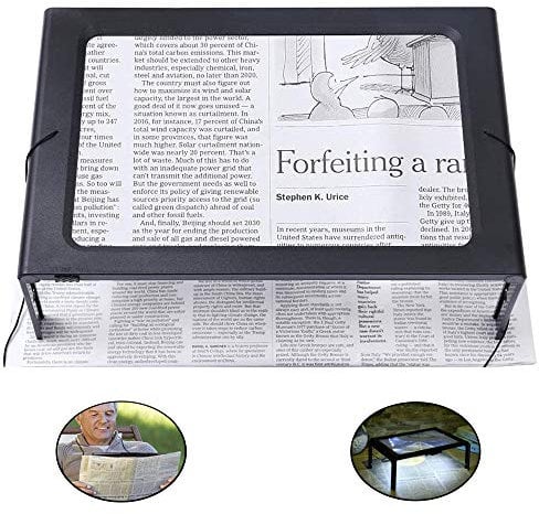 Loupe de lecture, Loupe avec lumière LED, Loupe rectangulaire mains libres avec grossissement 3x, 4 lampes LED et pieds dépliants - A4 Pleine Page Loupe pour personnes âgées ou avec une mauvaise vue