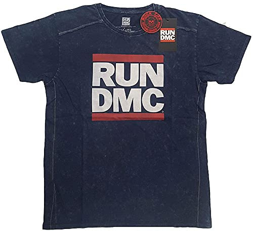 RUN DMC T Shirt Band Logo Nue offiziell Herren Navy Blau Snow Wash