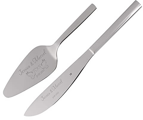 Herz & Heim® WMF Tortenheber und Tortenmesser zur Hochzeit mit Gravur Hochzeitstauben