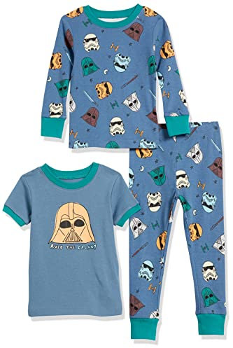 Amazon Essentials Disney | Marvel | Star Wars Set di Pigiama da Notte Attillati in Cotone Bambini e Ragazzi, Pacco da 3, 3 Pezzi Star Wars Navy Rule The Galaxy Set, 4 Anni