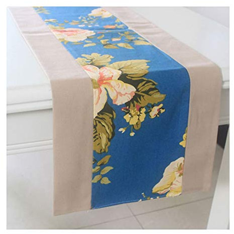 Homxi Herbstdeko Tischläufer,33x220CM,Blumen und Blätter Herbstdeko Tischläufer Baumwoll Leinwand,Herbstdeko Tischläufer Khaki Blau