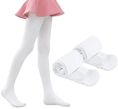 YUANJ Ballettstrumpfhose Mädchen 2er Pack Weiße Strumpfhose Mädchen Strumpfhose Kinder für Ballett Gymnastik Tanz Sport Aerobic (Weiß, 5-7 Jahre alt)