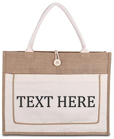 Dinikally Personalisierte Stickerei Wiederverwendbare Große Jute-Tasche Custom Grocery Shopping Bag Vintage Style (STY1)