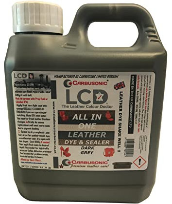Carbusonic All in one Leather dye and sealant, Interior Leather Paint for Car Seats, Sofas, Armchairs, Shoes, Handbags & More. 23 Colour Variations All intermixable. (Dark Grey, 1 Litre)