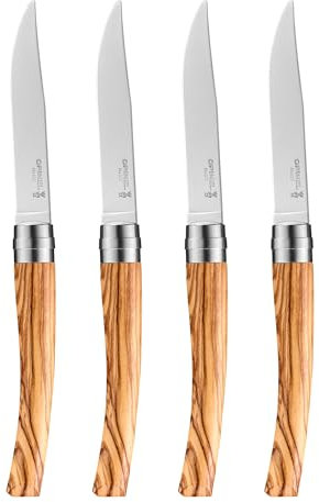 Opinel Table Chic Messer Set aus Olivenholz in der Farbe Braun, enthält 4 Messer, Klingenlänge: 10 cm, 254629, Holz